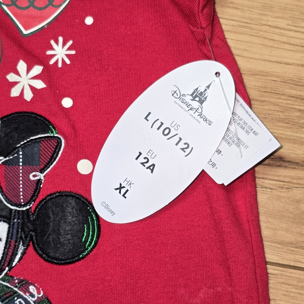 Disney Parks Girls Christmas Red Shirt Sz L Minnie Tree 3d Character Ornaments - Picture 10 of 10